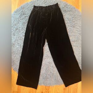 Field Manor High Rise Wide Leg Black Silk Rayon Velour Velvet Pants Size S